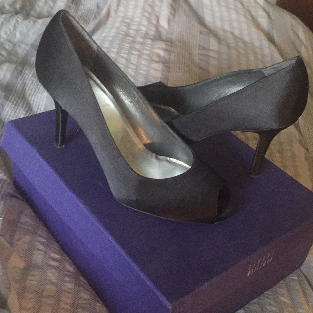 Stuart Weitzman Satin Black Open Toe Pump - image 5